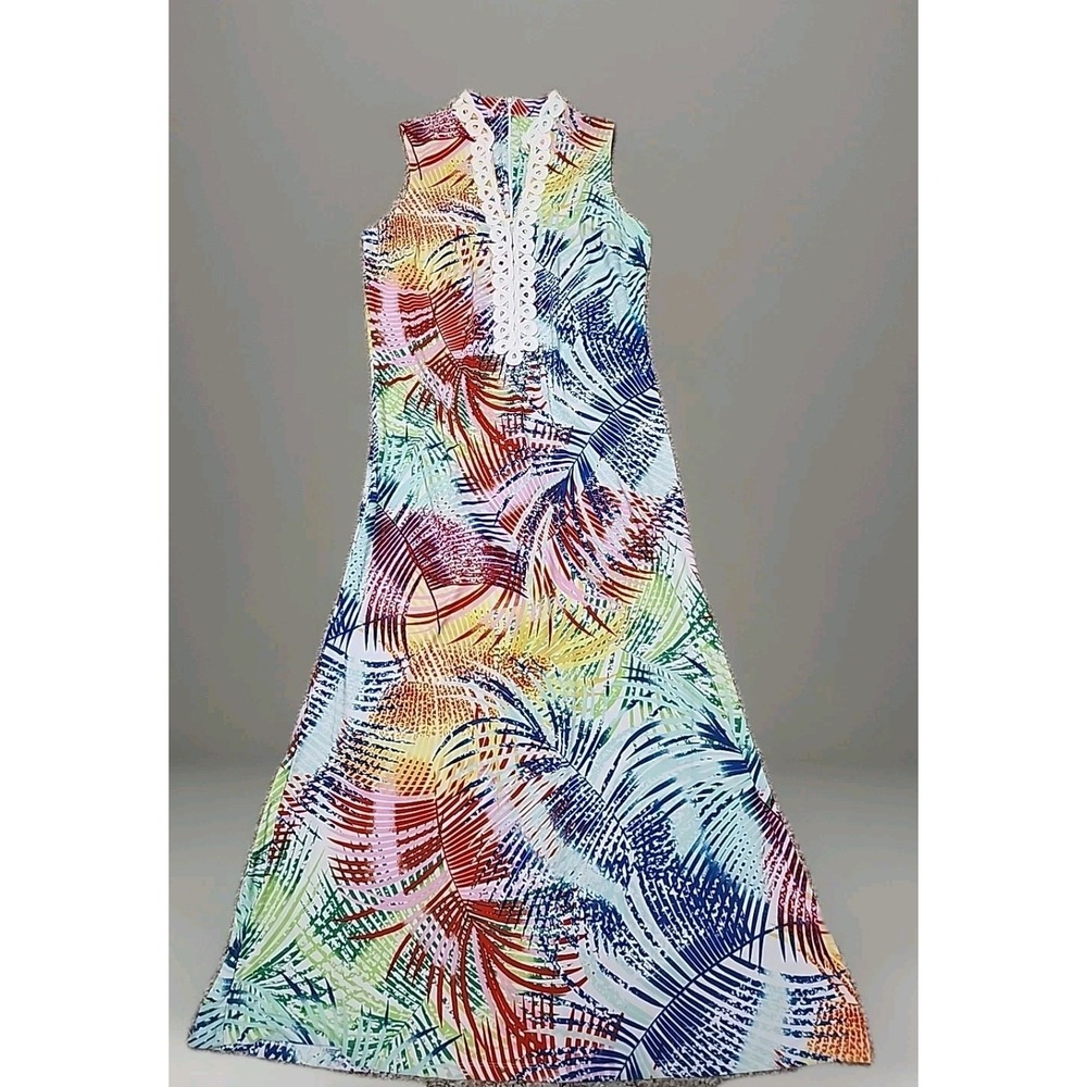 Pappagallo Tangering 10 Maxi Dress CoverUp Sleeveless Colorful Zip